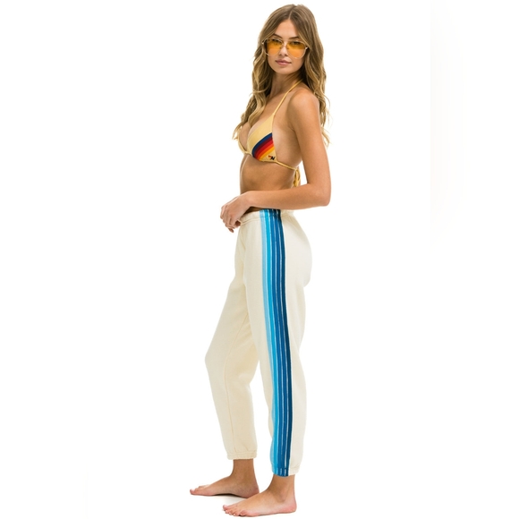 🌈 Aviator Nation 5 Stripe Sweatpants In Vintage White & Blue - Picture 1 of 9